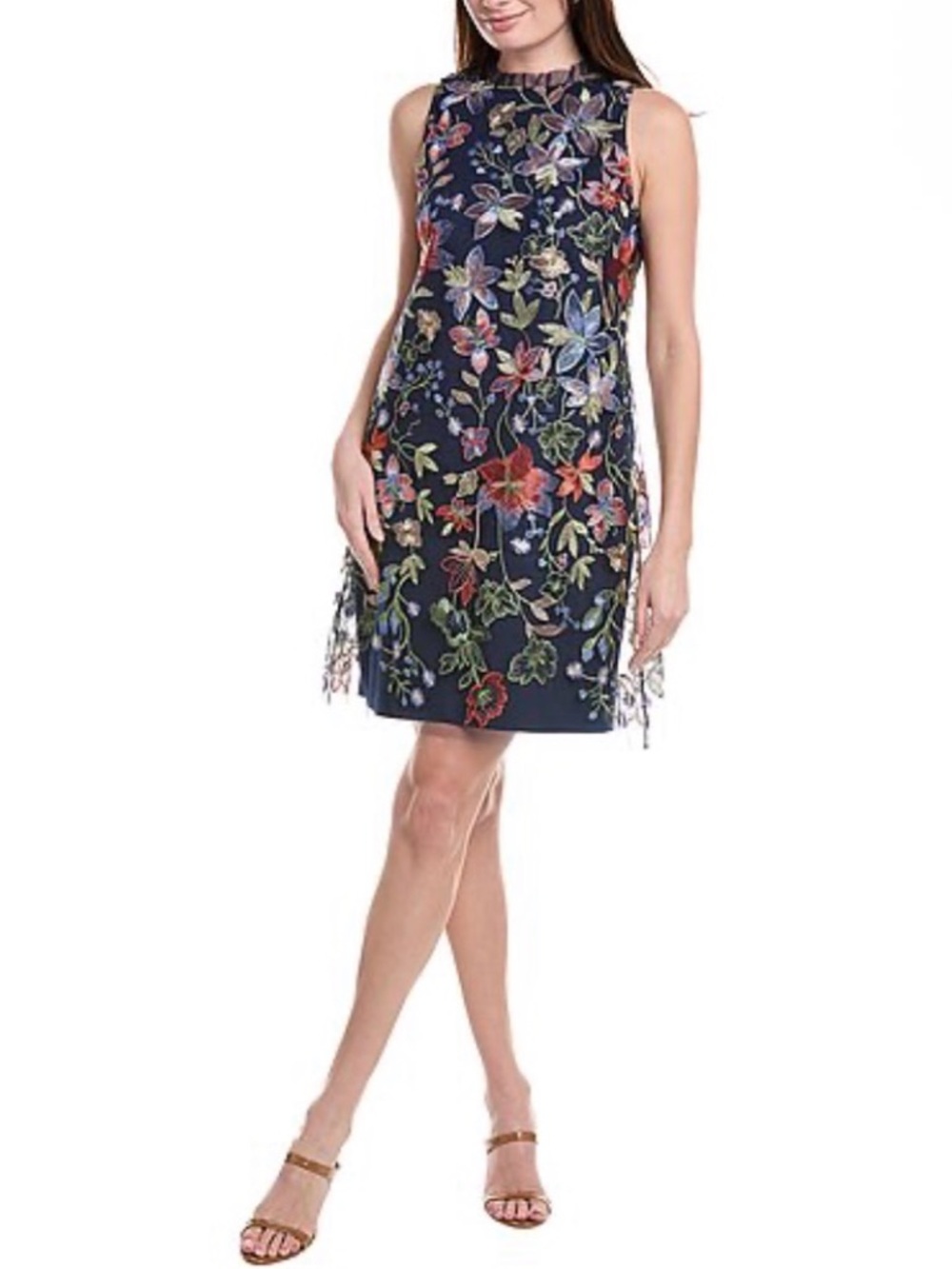 Anne Klein Navy Floral Embroidered Tulle Mini Dress